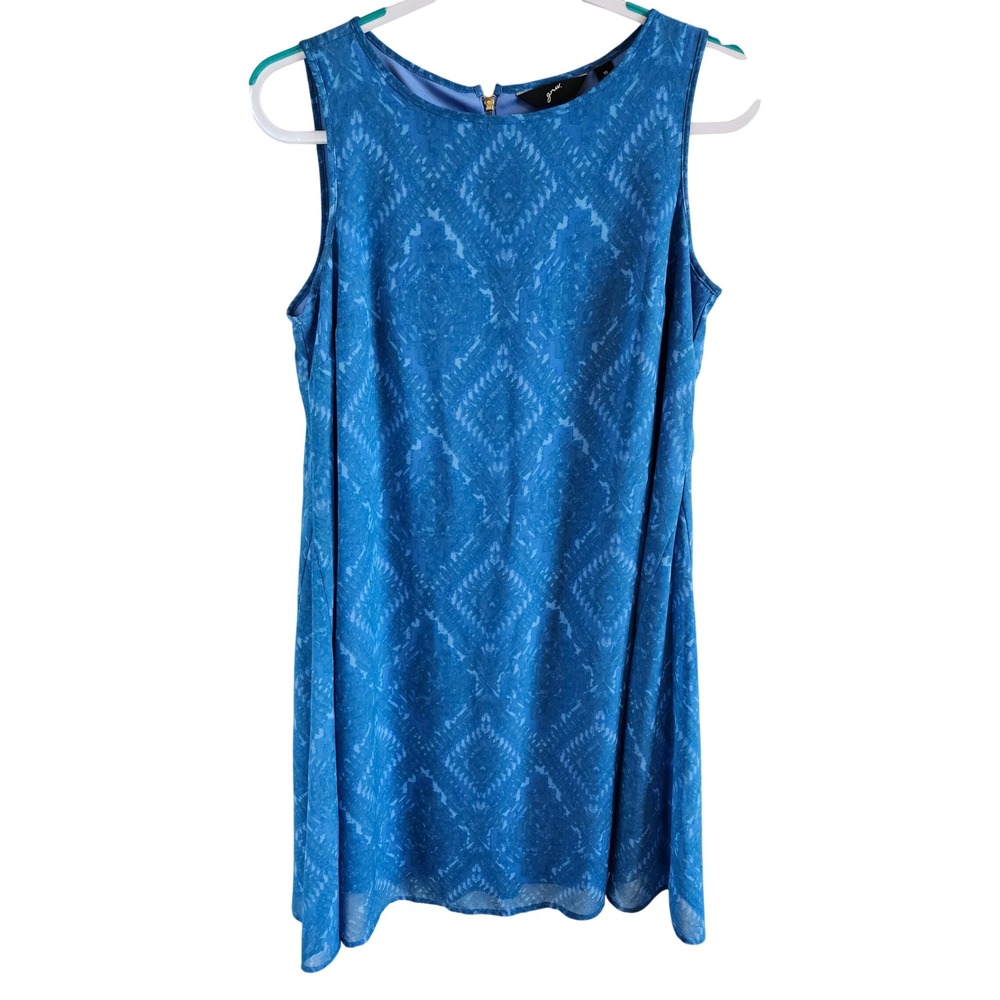 Gnw Blue Geometric Diamond Print Sleeveless Shift Dress Size 10 Zip Back Lined